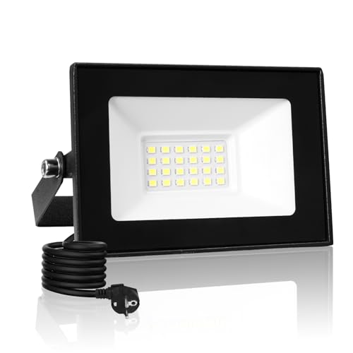 Litglobe 20W LED Strahler Außen mit Stecker & 3M Kabel,2000LM 6500K Kaltweiß Strahler Außen,IP66 Wasserdicht Fluter Flutlichtstrahler,LED Scheinwerfer Aussenstrahler für Hof Garten Garage von Litglobe