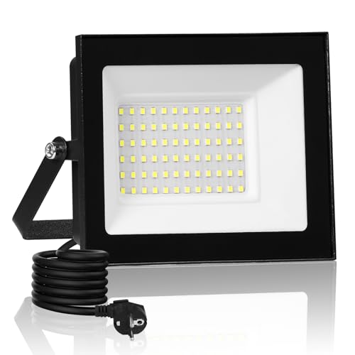 50W LED Strahler Außen mit Stecker & 3M Kabel,5000LM 3000K Warmweiß LED Strahler Außen,IP66 Wasserdicht LED Fluter Flutlichtstrahler,LED Scheinwerfer Aussenstrahler für Hof Garten Garage von Litglobe