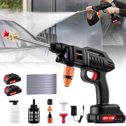 Akku Hochdruckreiniger,60Bar/870 PSI Akku Druckreinigerpistole mit 2 Akkus,Mobiler Hochdruckreiniger mit 3-in-1 Düse,5M Schlauch,Tragbarer Hochdruckreinige für Auto Boden Reinigung & Bewässerung von Litglobe