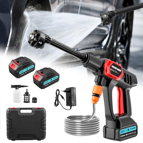Akku Hochdruckreiniger,80Bar/1160PSI Kabelloser Hochdruckreiniger,Mobiler Hochdruckreiniger mit 6-in-1 Verstellbarer Düse,2x3.0Ah Akkus,5M Schlauch,Tragbarer Hochdruckreiniger Akku für Auto, Garten von Litglobe