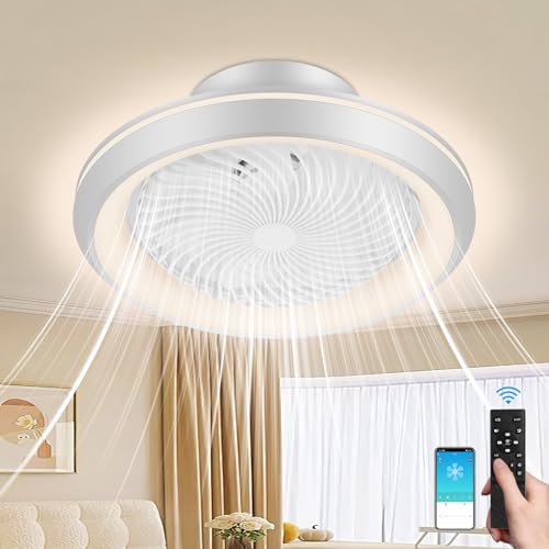 Deckenventilator mit Beleuchtung,360° Drehung Reversibel Deckenleuchte mit Ventilator,Ø49cm Deckenventilator mit Fernbedienung APP,3 Farbtemperatur,6 Gang,Timer,Leise Deckenlampe mit Ventilator,Weiß von Litglobe