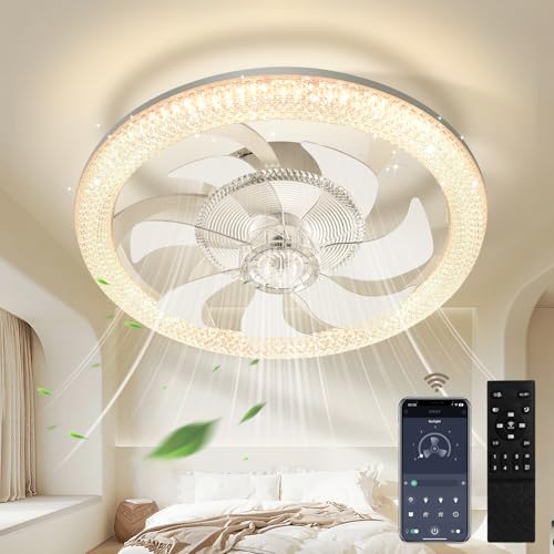 Deckenventilator mit Beleuchtung,70W Deckenleuchte mit Ventilator Fernbedienung,Ø48cm Deckenlampe mit Ventilator,3 Farbtemperatur,6 Geschwindigkeiten,Ventilator Umkehrbar,Timer Leise Ventilator Lampe von Litglobe