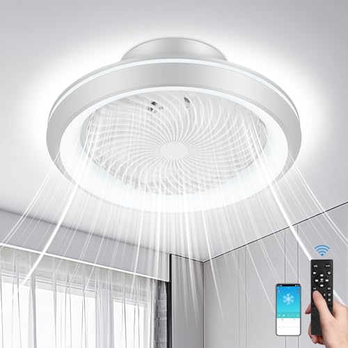 Deckenventilator mit Beleuchtung 49cm,360° Drehung Reversibel Deckenleuchte mit Ventilator,Deckenventilator mit Fernbedienung APP,3 Farbtemperatur,6 Gang,Timer,Leise Deckenlampe mit Ventilator,Weiß von Litglobe