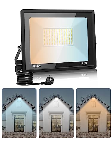 LED Strahler Außen mit Stecker 100W, 3000K/4500K/6500K LED Strahler Dimmbar, 10000LM Superhell LED Fluter Flutlichtstrahler,IP66 Wasserdicht LED Scheinwerfer Aussenstrahler für Hof Garten Sportplatz LED Strahler Außen mit Stecker 100W, 3000K/4500K/6500K LED Strahler Dimmbar, 10000LM Superhell LED Fluter Flutlichtstrahler,IP66 Wasserdicht LED Scheinwerfer Aussenstrahler für Hof Garten Sportplatz von Litglobe