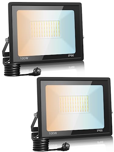 LED Strahler Außen mit Stecker 100W, 3000K/4500K/6500K LED Strahler Dimmbar,10000LM Superhell LED Fluter Flutlichtstrahler,IP66 Wasserdicht LED Scheinwerfer Aussenstrahler für Hof Garten Sportplatz von Litglobe