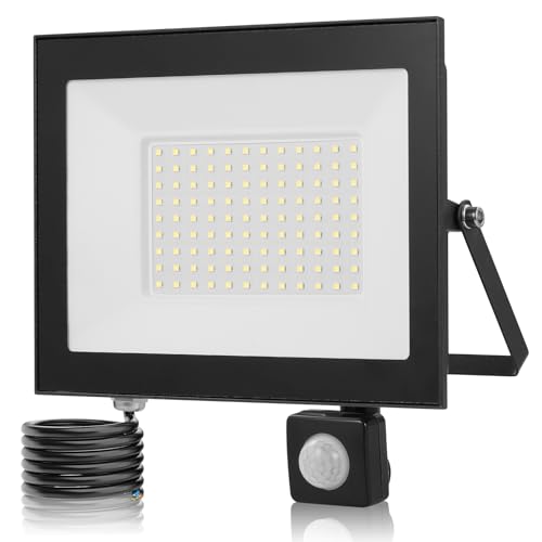 LED Strahler mit Bewegungsmelder Außen,100W 10000LM LED Strahler Außen,6500K KaltesWeiß LED Fluter Flutlichtstrahler,IP66 Wasserdicht LED Aussenstrahler Scheinwerfer für Hof Garten Garage von Litglobe