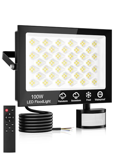 Litglobe LED Strahler mit Bewegungsmelder Außen 100W,10000LM Scheinwerfer mit Fernbedienung,6500K Kaltweiß LED Flutlicht,IP66 Wasserdicht Fluter mit Bewegungsmelder Außen für Garage Garten Hof von Litglobe