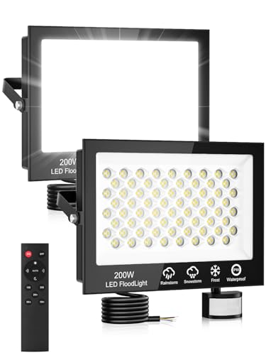 Litglobe LED Strahler mit Bewegungsmelder Außen 200W,20000LM Scheinwerfer mit Fernbedienung,6500K Kaltweiß LED Flutlicht,IP66 Wasserdicht Fluter mit Bewegungsmelder Außen für Garage Garten Hof von Litglobe