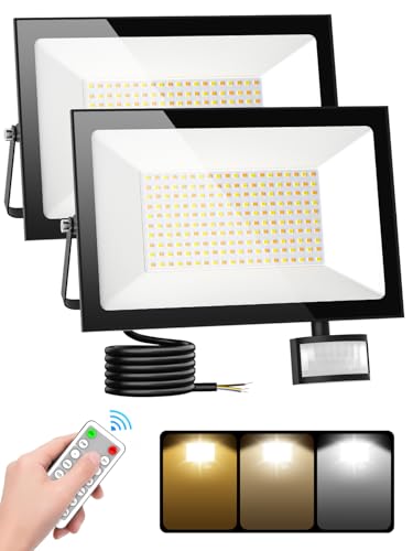 Litglobe 150W LED Strahler mit Bewegungsmelder Außen,3000K/4500K/6500K LED Aussenleuchte mit Fernbedienung,Superhell 15000LM LED Außenstrahler,IP66 Wasserdicht LED Scheinwerfer für Garage Garten Hof von Litglobe