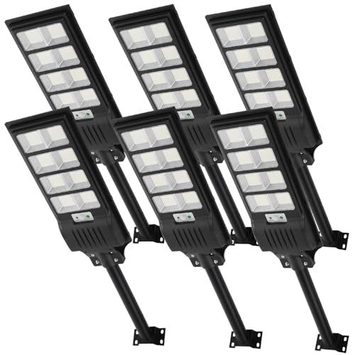 Litglobe 400W 6 Stück Solar Straßenlaterne mit Bewegungsmelder,LED Solar Strahler mit Fernbedienung,720LED 6500K Solarlampen für Außen,IP65 Wasserdicht Straßenlampe Wandleuchte für Garten Garage Hof von Litglobe