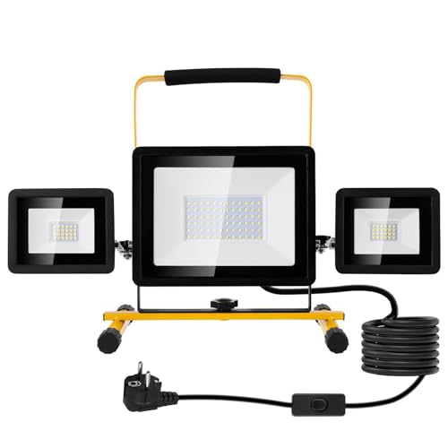 Litglobe LED Baustrahler 100W, 10000LM LED Baustellenlampe mit Stecker Schalten,6500K kaltweiß Arbeitsleuchte,IP66 Wasserdicht LED Baulampe Arbeitsscheinwerfer für Werkstatt Baustelle Garage von Litglobe