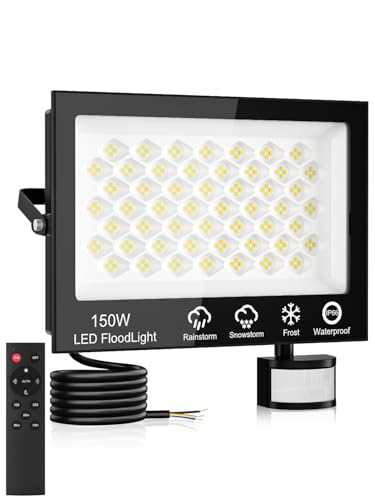 Litglobe LED Strahler mit Bewegungsmelder Außen 150W,15000LM Scheinwerfer mit Fernbedienung,6500K Kaltweiß LED Flutlicht,IP66 Wasserdicht Fluter mit Bewegungsmelder Außen für Garage Garten Hof von Litglobe