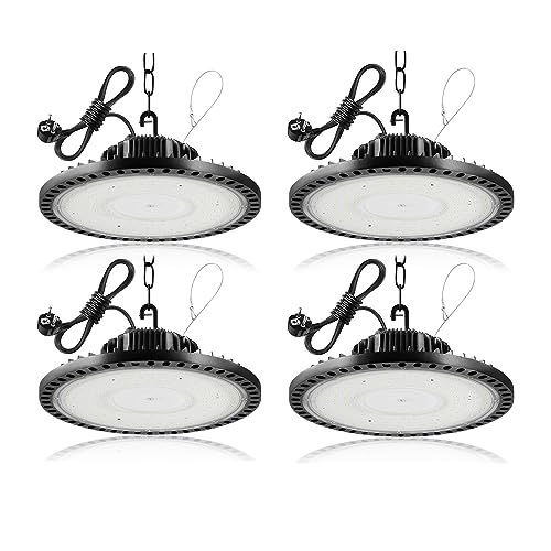 Litglobe LED UFO Industrielampe mit Stecker,200W 20000LM Superhell Hallenstrahler LED,6500K Kaltweiß LED Hallenbeleuchtung,IP65 Wasserdicht LED Werkstattlampe Deckenleuchte für Garage Fabrik von Litglobe