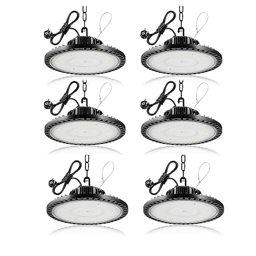 Litglobe LED UFO Industrielampe mit Stecker,200W 20000LM Superhell Hallenstrahler LED,6500K Kaltweiß LED Hallenbeleuchtung,IP65 Wasserdicht LED Werkstattlampe Deckenleuchte für Garage Fabrik von Litglobe