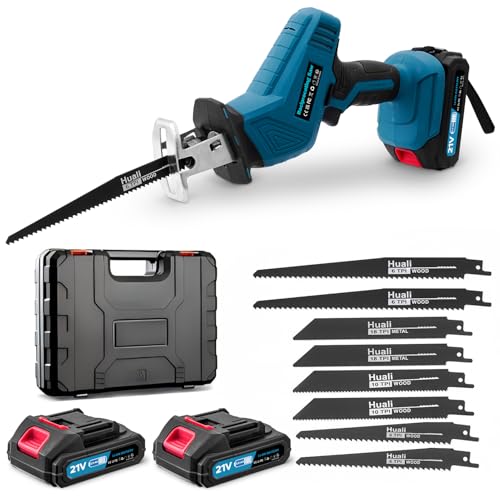 Säbelsäge Akku 21V,Reciprosäge mit 2 x 2.0Ah Akku,Variabler Drehzahl von 0-4000 RPM,8 Werkzeug -freie Installation Säbelsägeblätter,Säbelsäge für Holz Metallschneiden von Litglobe