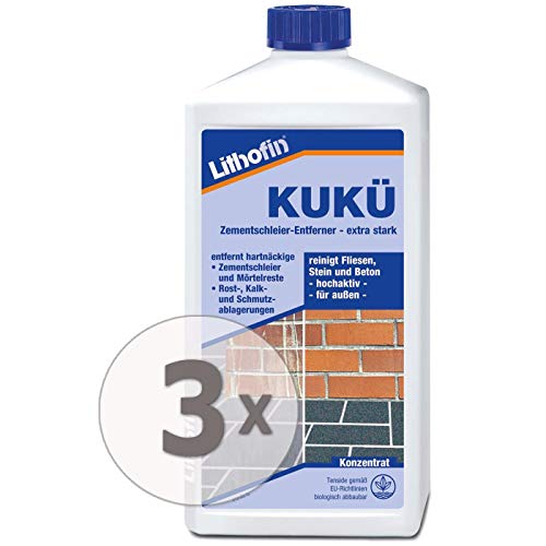 3x Lithofin Kukü Zementschleier-Entferner - Betonreiniger - Steinreiniger - 1 Liter von Lithofin