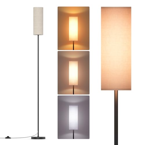 Lithomy LED-Stehlampe, dimmbare Wohnzimmer-Stehlampe, 3 Farbtemperatur-Stehlampe, Leselampe mit Leinenschirm und Fußschalter von Lithomy