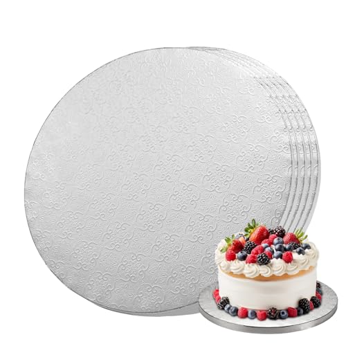 LitiVibecho Cake Board Tortenplatte Rund 13mm, Ø 30cm/12 Inch 5 Stück Wiederverwendbare Kuchenplatte Pappe Rund für Torte Transport Silber von LitiVibecho