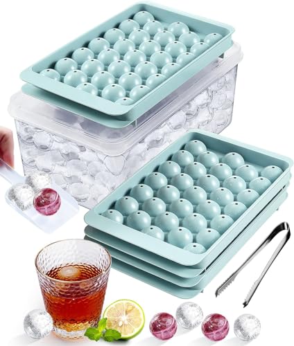 Litimkat Eiswürfelformen, Eiswürfelform für Gefrierschrank mit Behälter, Runde Eiswürfelform mit Deckel,Geeignet für Bier, Kaffee, Saft(3 Blaue Eiswürfelschalen & Eisbehälter & Schaufel & Eiszange) von Litimkat
