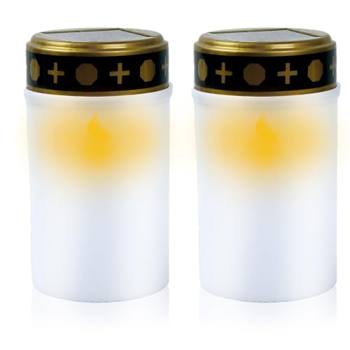 Litinliv 2pcs Solar LED Grablicht weiß,Wasserdichtes Outdoor Friedhofskerze,Solar Grabkerzen,Grabkerze Solarbetrieben mit Lichtsensor,Solar-Grablicht für Laterne von Litinliv