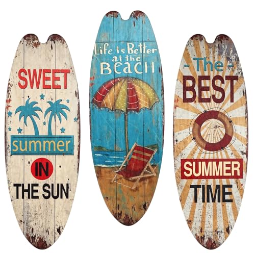 Litinliv 3 Stück Holz Surfbrett Wanddeko,Aufhängen Surfbrett Plakette Schild,Surfbrett Wandhänge Schild Sommer,für Bar Zuhause Wand Terassendeko von Litinliv