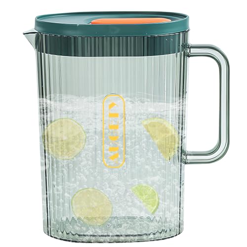 Litinliv Krug, 2000 ml Kunststoff Krug mit Deckel, Transparente Wasserkrug mit Griff für Zuhause, BPA-frei, Wiederverwendbar Eiskalter Saftflasche Bruchsicher für Tee, Limonade, Milch (Grün) von Litinliv