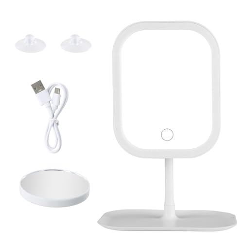 Litinliv Schminkspiegel mit Beleuchtung, 3 Farbmodi Dimmbarer Touchscreen Kosmetikspiegel, Wiederaufladbar Tragbar Spiegel, Dimmbar Tischspiegel, für Schlafzimmer Schminktisch Zuhause Reise von Litinliv