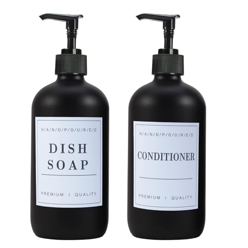 Litinliv Seifenspender schwarz, Modern Handseifenspender Glas für Badezimmer, 500ml Stilvoll Vintage Seifenspender für Küchen und Bad, Shampoo Lotion Handseifenspender für Küche Arbeitsplatte von Litinliv