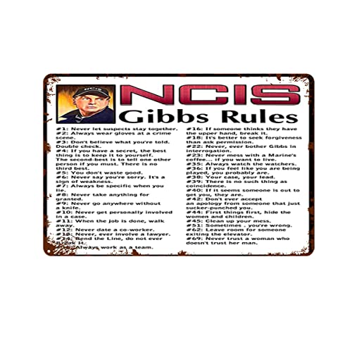Litinsign Funny TV Show Ncis Gibbs Rules 69 Rules Metall-Blechschild Home Wall Decor Schilder 20,3 x 30,5 cm, Weiß von Litinsign