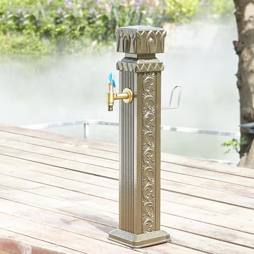 Aluminium Granit Wasserzapfsäule, Wasserzapfstelle Retro Wassersäule mit Schloss, Wasserhahn Garten Geschnitzter Fußabdeckung, für Autowäsche, Bewässerung, Litobnx von Litobnx