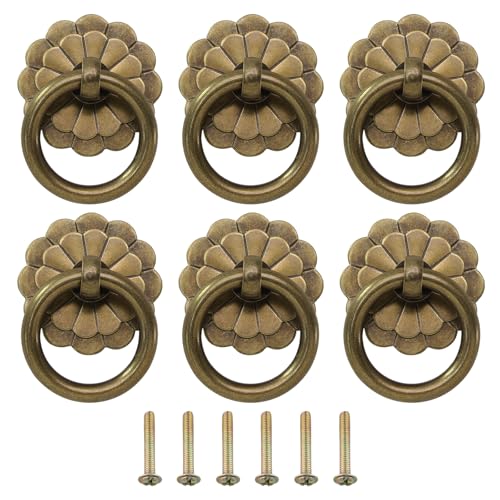 Litoexpe 6 Stück Vintage-Schrankgriffe, Vintage-Stil, antikes Messing, Ringgriffe mit Schrauben für Möbel, Schrank, Handbeschläge von Litoexpe