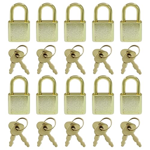 Litoexpe Mini-Vorhängeschloss mit Schlüssel, kleines Metall-Vorhängeschloss, solides Gepäckschloss für Schmuckkästchen, Dekoration, goldfarben, 10 Stück von Litoexpe