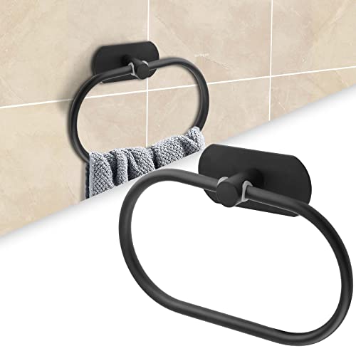 Litoexpe Selbstklebender Handtuchring, Mattschwarz, ovale Form, moderner Handtuchhalter, Edelstahl, selbstklebender Handtuchhalter für Badezimmer & Küche, Wandhalterung (ohne Bohren) von Litoexpe