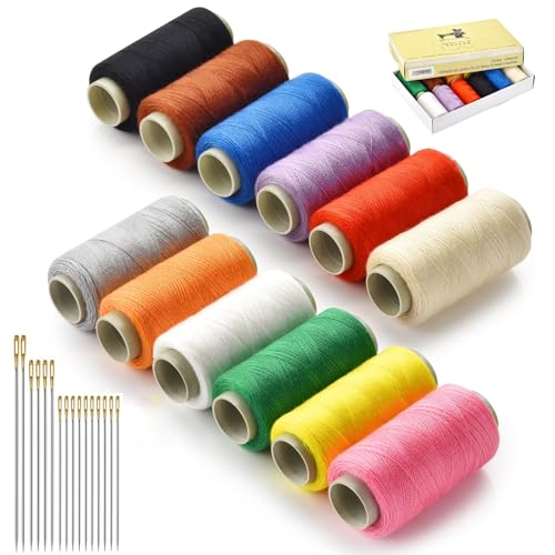 Nähgarn-Set in 12 Farben, 402 Spulen Polyestergarn mit Nähnadel-Set, runde Haarwebfäden, Haarverlängerungsfaden, 320 m pro Garnspule für Hand- und Maschinennähen, Heimwerken und Zuhause von Litoott