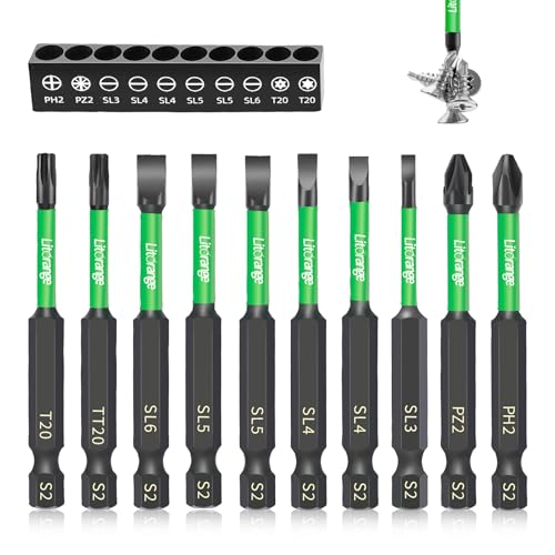 Litorange 70mm lang Bitsatz für Akkuschrauber, 10 Stück lange Bits Set mit starkem Magnetkopf, 1/4" Sechskantschaft Schlitz lang Bit für Schlagschrauber, Phosphid Schwarz Schraubendreher Zubehör Litorange 70mm lang Bitsatz für Akkuschrauber, 10 Stück lange Bits Set mit starkem Magnetkopf, 1/4" Sechskantschaft Schlitz lang Bit für Schlagschrauber, Phosphid Schwarz Schraubendreher Zubehör von Litorange