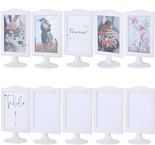 Doppelseitiger stehender Bilderrahmen, 10.2x15.2 cm Sockel-Bilderrahmen für 2 Bilder, doppelseitiger vertikaler Ausstellungsrahmen für Tischnummern, Brautparty-Dekoration (weiß, 10 Stück) von Litpoetic