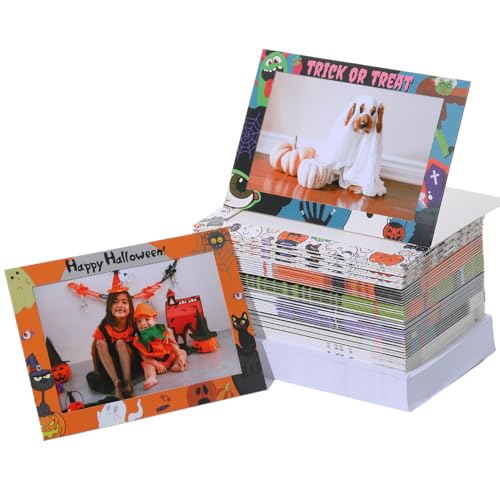 Litpoetic Papier-Bilderrahmen, Halloween-Fotorahmen, Karten mit Umschlägen, Fotorahmen, Notizkarten für 10 x 15 cm große Bilder (48 Stück, 6 Designs) von Litpoetic