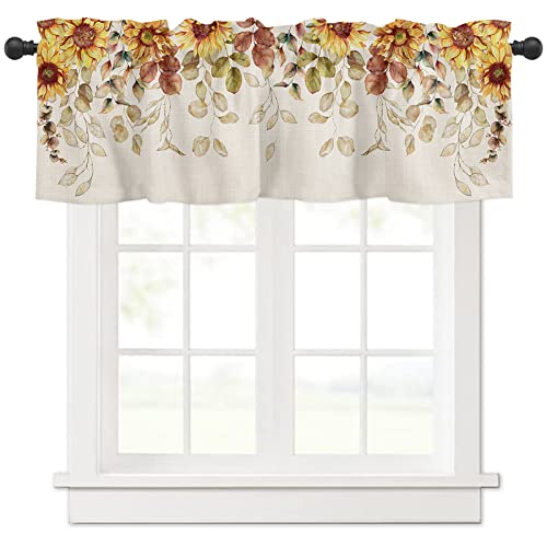 Herbst-Sonnenblumen-Volant, Bauernhaus, Eukalyptusblätter, Fenstervolant, kurze Vorhänge, Fensterbehandlung, Stangentasche, Vorhänge, Vorhang für Schlafzimmer, 106.7x30.5 cm von Litter Star