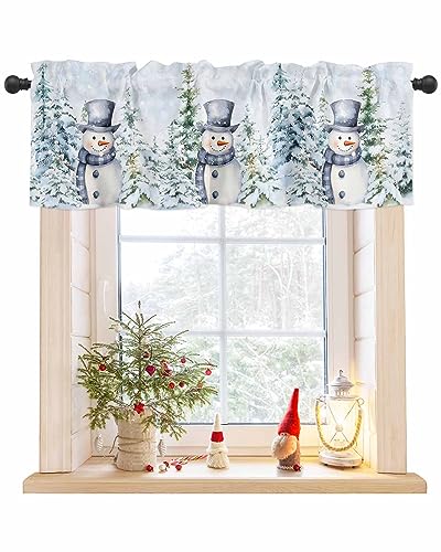 Litter Star Schneemann Weihnachten Fenstervolant, Winter Schneeszene Volants für Küchenfenster, Wald Rod Pocket Valance Vorhang, kurze Vorhänge, Fensterbehandlung für Schlafzimmer Wohnzimmer 137,2 x von Litter Star