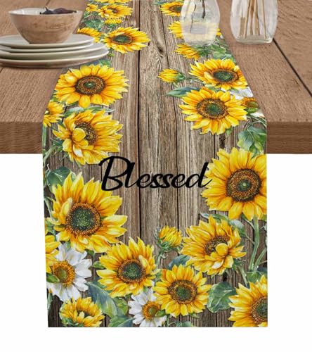 Tischläufer mit Sonnenblumen-Zitat in Aquarell, für Kommode, Schal, Holzbrett, dekorativer Tischläufer für Zuhause, Küche, Esszimmer, Bankett, Urlaub, Party, 33 x 178 cm, Braun Tischläufer mit Sonnenblumen-Zitat in Aquarell, für Kommode, Schal, Holzbrett, dekorativer Tischläufer für Zuhause, Küche, Esszimmer, Bankett, Urlaub, Party, 33 x 178 cm, Braun von Litter Star