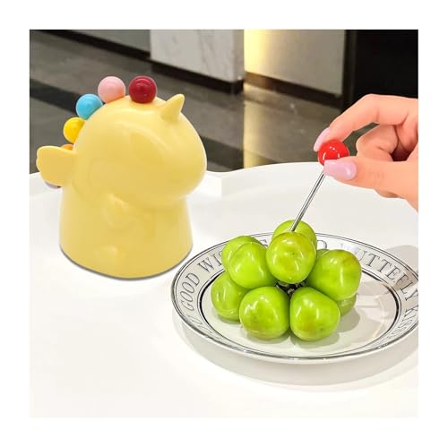 6 Gabeln für Kinder – Obstspieße, Bento-Box-Plektren, wiederverwendbare Mini-Zahnstocher-Sticks (gelb) von Littfun