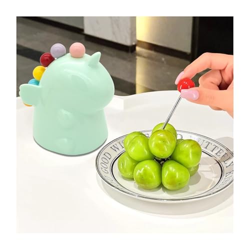 6 Gabeln für Kinder – Obstspieße, Bento-Box-Plektren, wiederverwendbare Mini-Zahnstocher-Sticks (grün) von Littfun