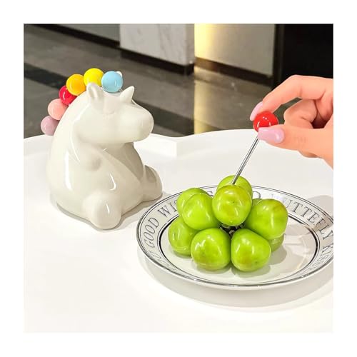 6 Gabeln für Kinder – Obstspieße, Bento-Box-Plektren, wiederverwendbare Mini-Zahnstocher-Sticks (weiß) von Littfun