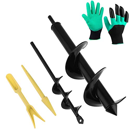 Litthing Gartenbohrer Set Handbohrer & Erdbohrer für Bohrmaschine Schnecken-Spiralbohrer zum Pflanzen Löcher Graben inkl. Handschuhe Schnurlos Effizient (8 x 30 cm & 4 x 22 cm) 2-teilig von Litthing