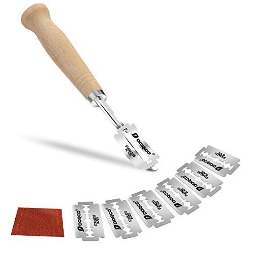 Bäckermesser, Baguettemesser,mit 5 PC Ersat Blättern,Teigmesser, Gebogene Brotmesser Edelstahl Brotmesser,Ritzmesser zum Einschneiden von Baguette, Brot oder Brötch mit Lederschutzhülle von Litthing