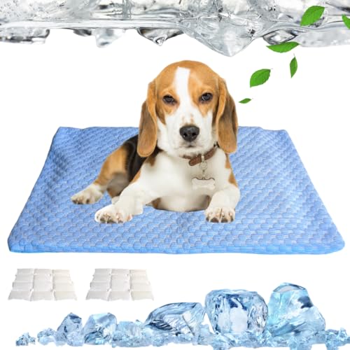 Kühlmatte Hund Langlebige Kratzfeste Oberfläche Sofortige Selbstkühlende Matte für Hunde Katz (Blau, M) von Little Bean