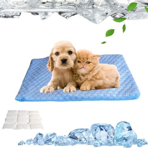 Kühlmatte Hund Langlebige Kratzfeste Oberfläche Sofortige Selbstkühlende Matte für Hunde Katz (Blau, S) von Little Bean