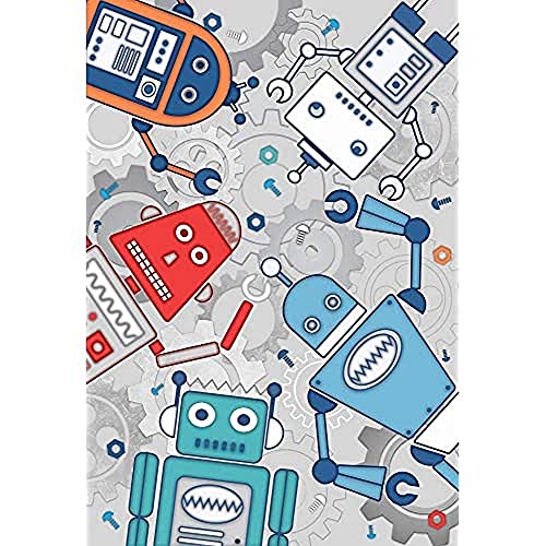 little furn. Robot Wall Mural Blue 158X232, Papier, Blau, 158x232cm von Little Big Cloud