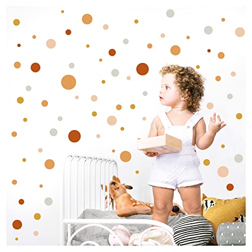 Little Deco 120 Stück Punkte Wandsticker Kinderzimmer Kreise beige rot gelb Wandtattoo Wandaufkleber Klebepunkte für Babyzimmer Wanddeko DL900-2 von Little Deco