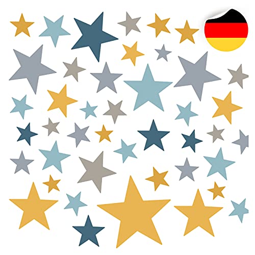 Little Deco 60 Sterne Wandtattoo Kinderzimmer Stars Wandsticker Set Aufkleber Wanddeko Spielzimmer Babyzimmer Kinder Schlafen Gelb Grau Blau DL608 von Little Deco